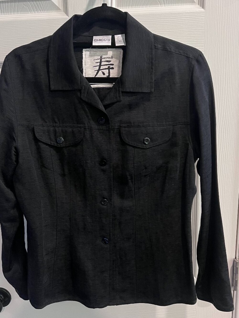 Chico's Black Crepe Silk Button Down